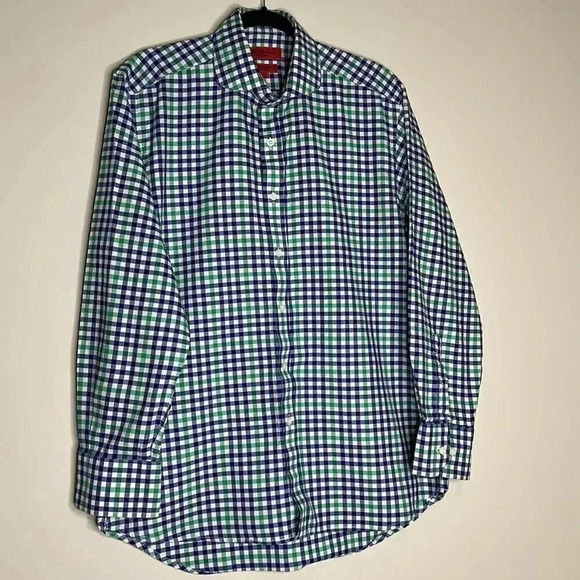 Spectre & Co Green & Blue Check Button Down Casual Shirt - Picture 4 of 10